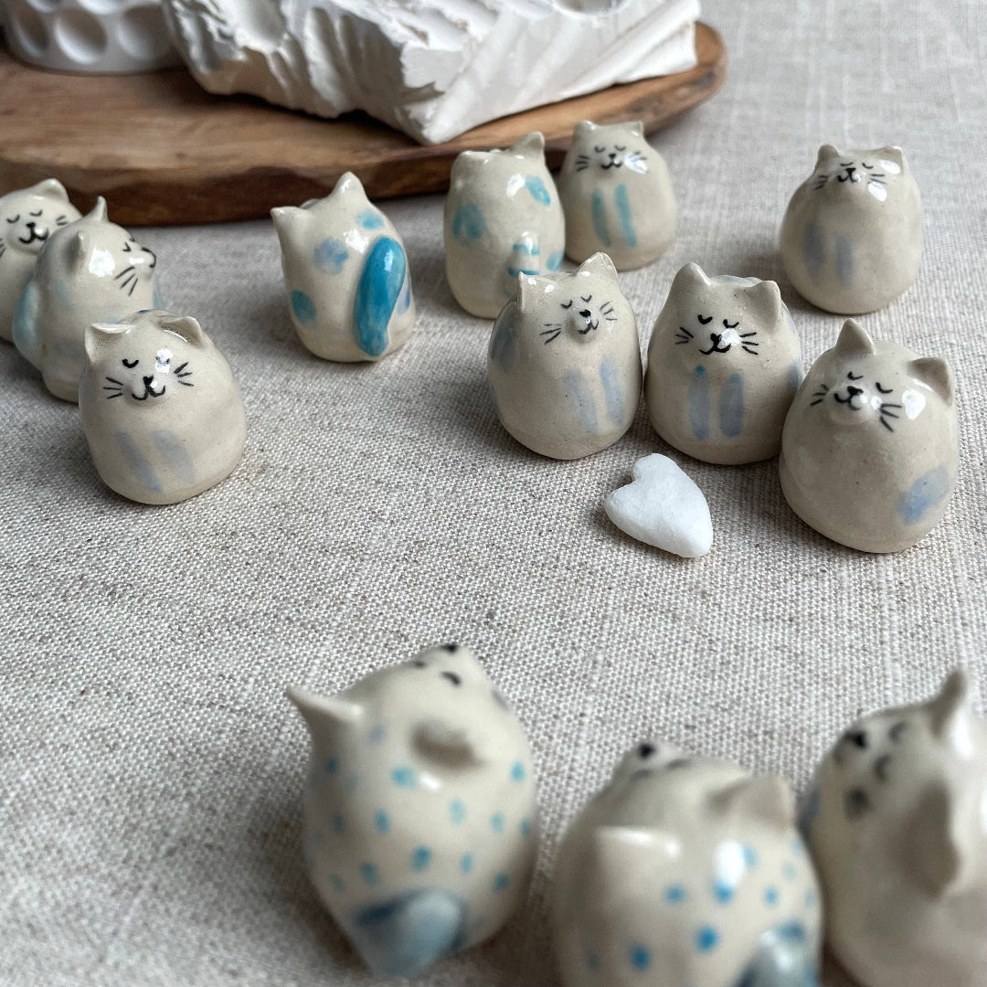 Mini Handmade Ceramic Cat Figurine