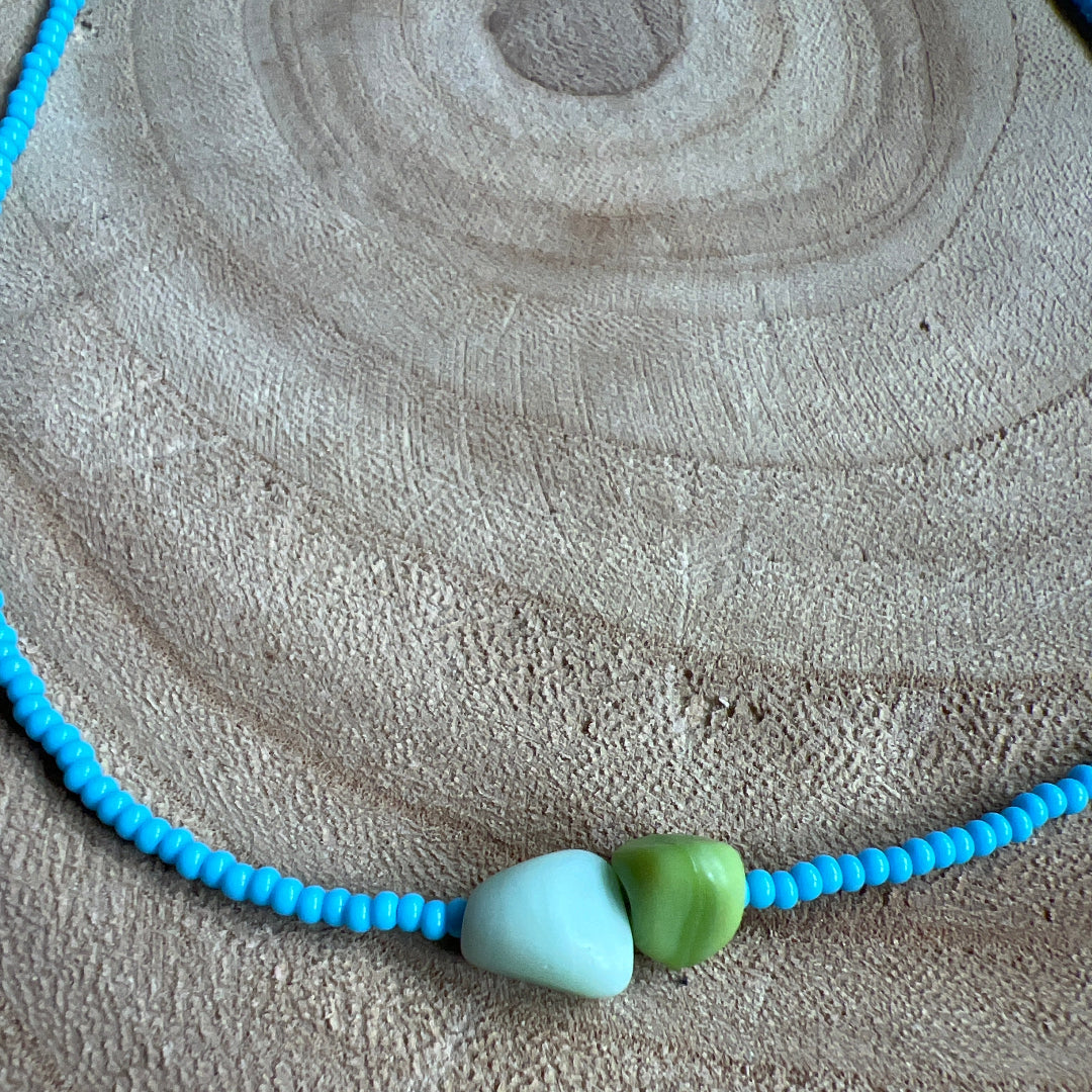 Modern Fable, Beaded Necklace, Blue and Green #110