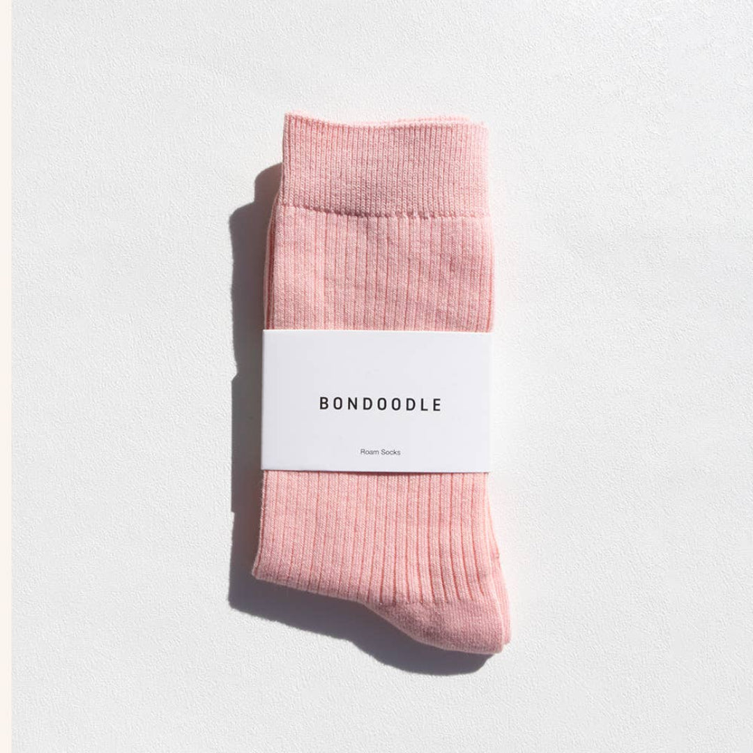 Bondoodle, Ribbed Combed Cotton Everyday Crew Socks, Light Pink