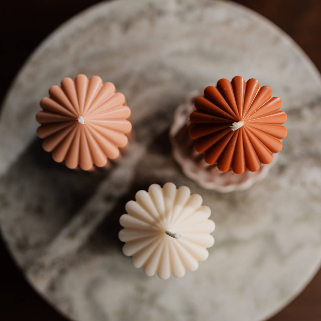 Long Lasting Ribbed Pillar Candles, Cream White, 13 cm