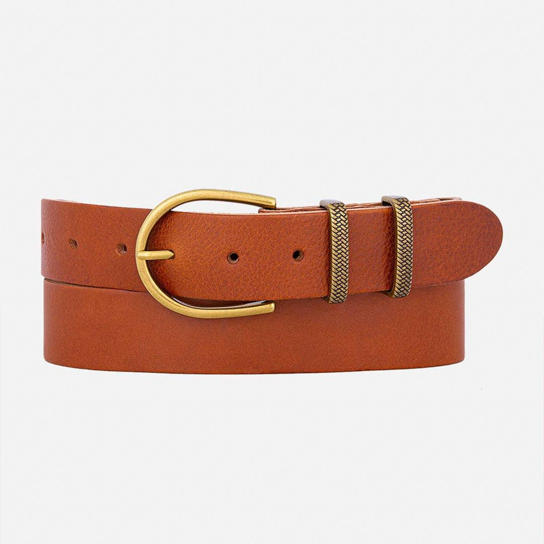 Pieta, Classic Leather Belt with Metal Keeper, Cognac, M-90