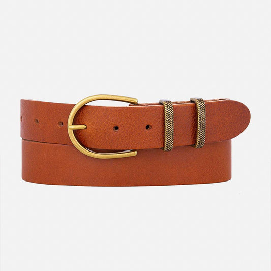 Pieta, Classic Leather Belt with Metal Keeper, Cognac, M-90