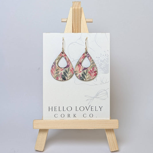 Hello Lovely Cork Co., Green and Fuchsia Cork Earrings, Small Teardrop