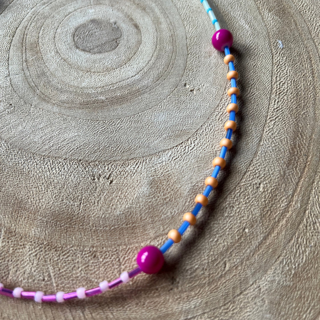 Modern Fable, Beaded Necklace, Big Pink Beads #115