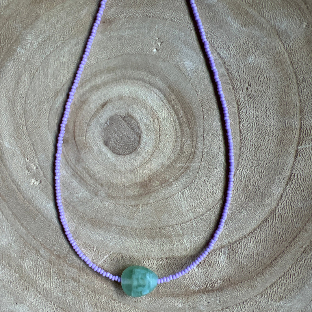 Modern Fable, Beaded Necklace, Lavender and Seaglass #106