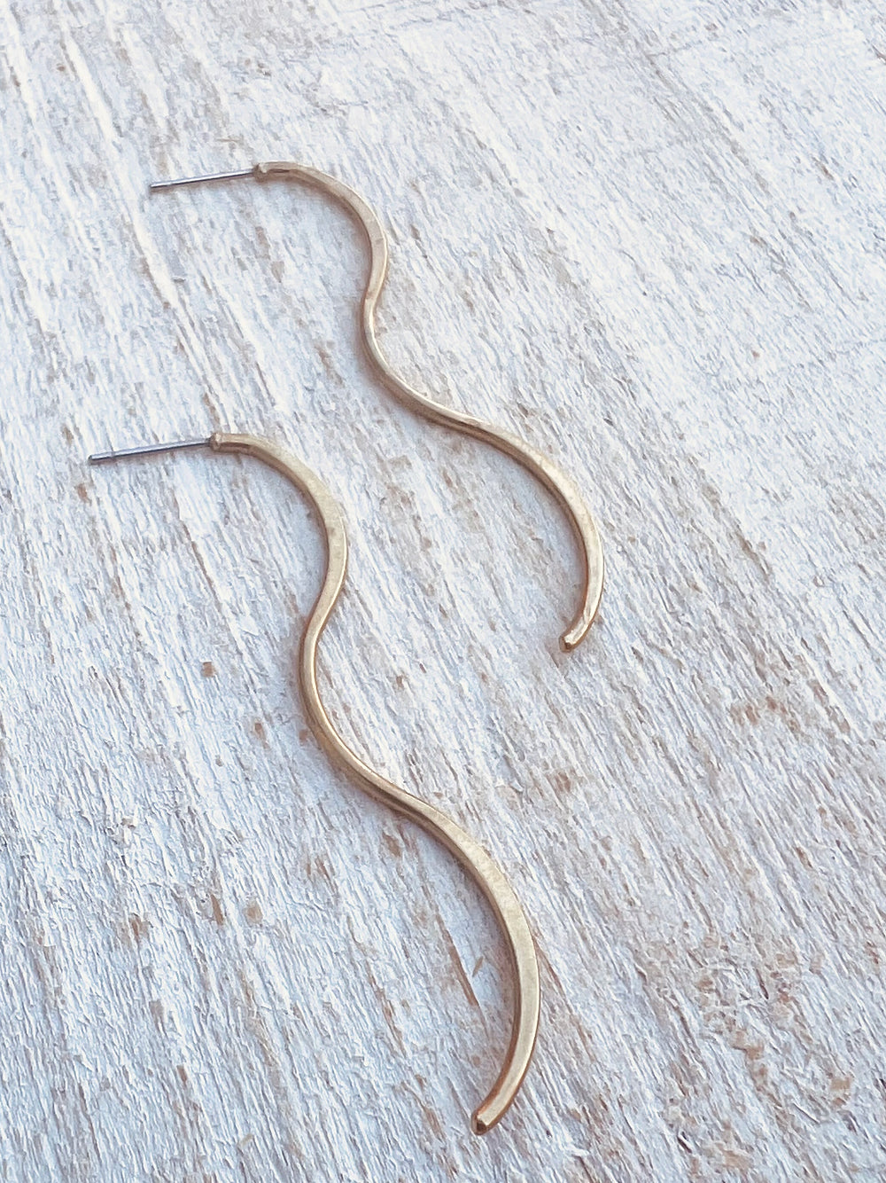 Wavy Brass Bar Earrings