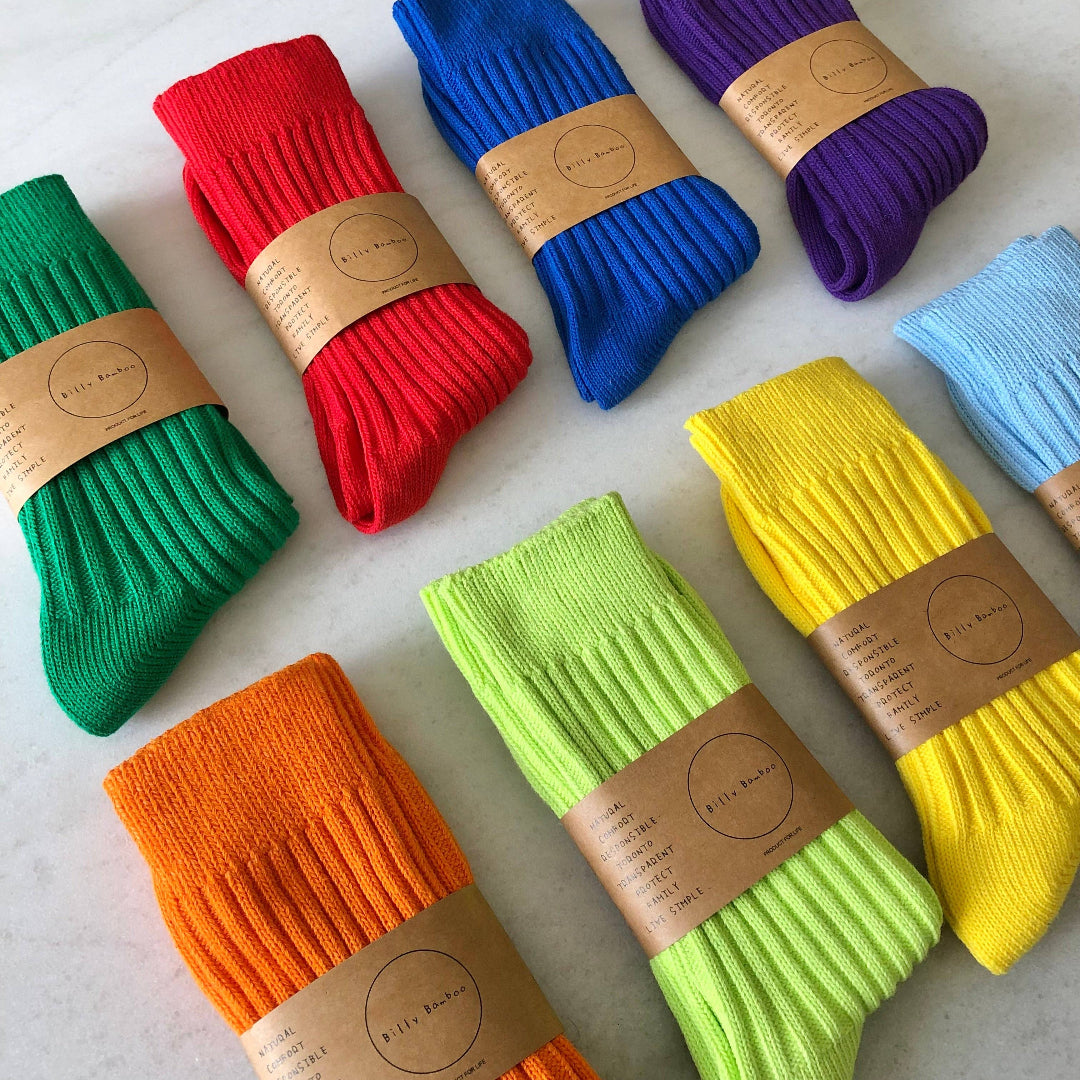 Billy Bamboo, Ribbed Cotton High Socks, Crystal Bright, Various Colours