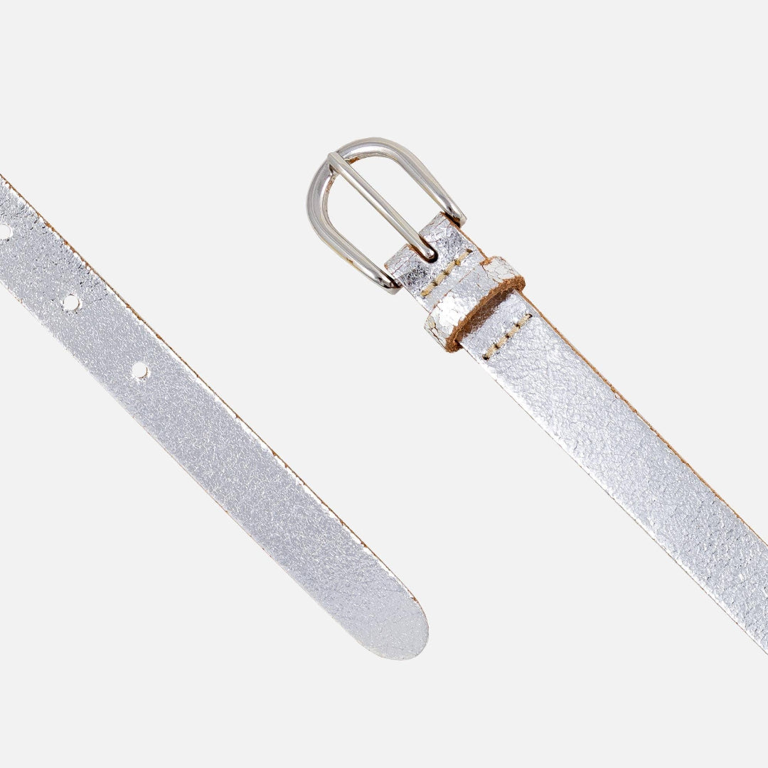 Eva, Metallic Leather Belt, Silver, M-90