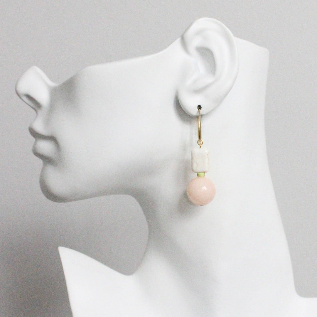 David Aubrey Jewelry, MLNE13 Pink jade and white earrings