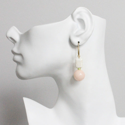 David Aubrey Jewelry, MLNE13 Pink jade and white earrings
