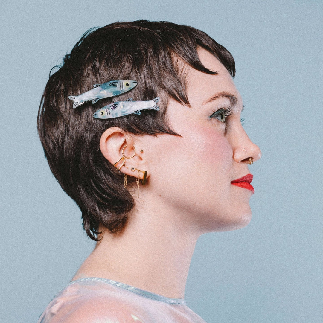 Blue Sardine Alligator Hair Clip Set