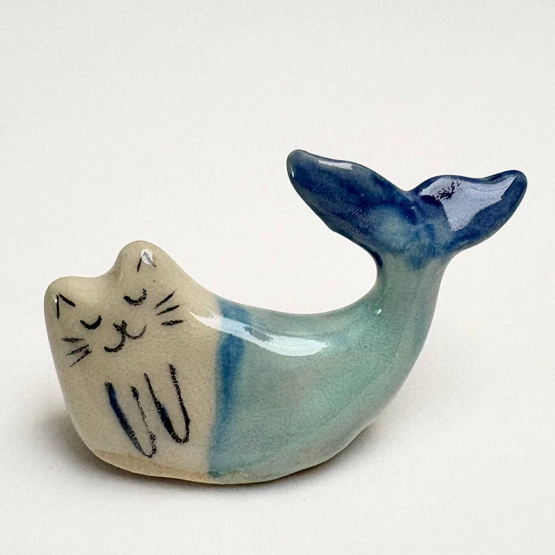 Handmade Ceramic Cat Mermaid Figurine