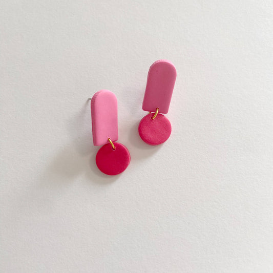 Mini Mia Clay Earrings, Small Clay Stud Earrings, Pink and Pink