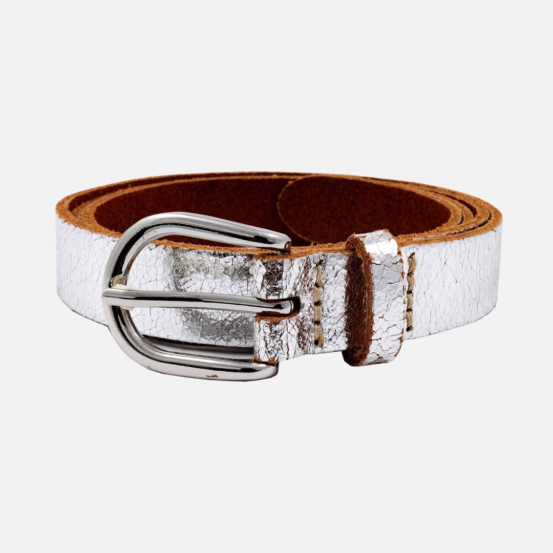 Eva, Metallic Leather Belt, Silver, M-90