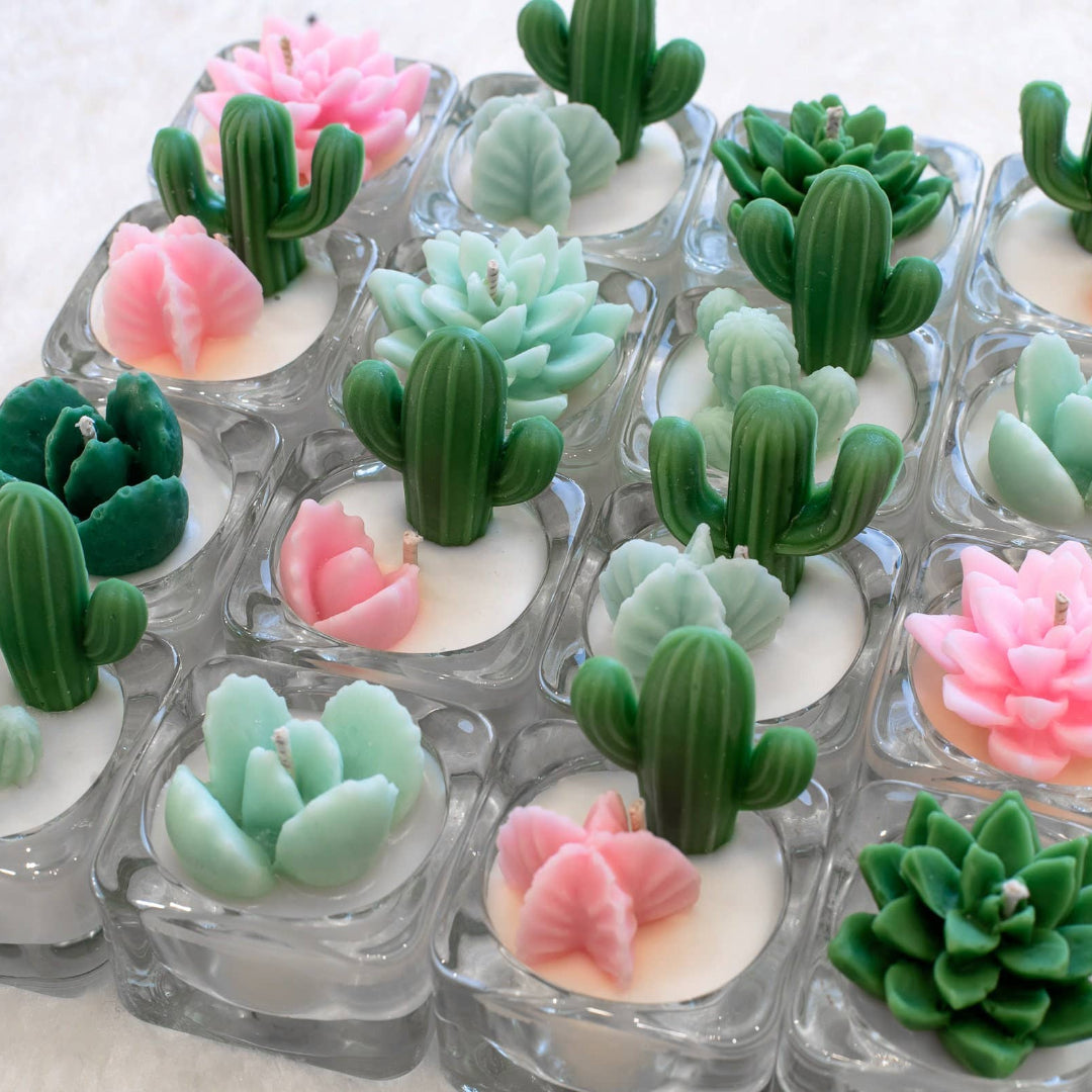 Cactus & Succulent Tealight Candles, Soy Wax Blend, Green