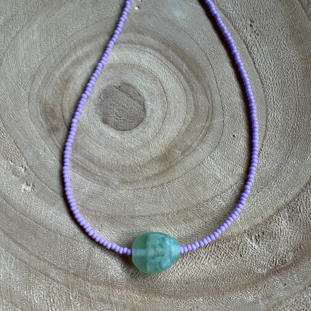Modern Fable, Beaded Necklace, Lavender and Seaglass #106