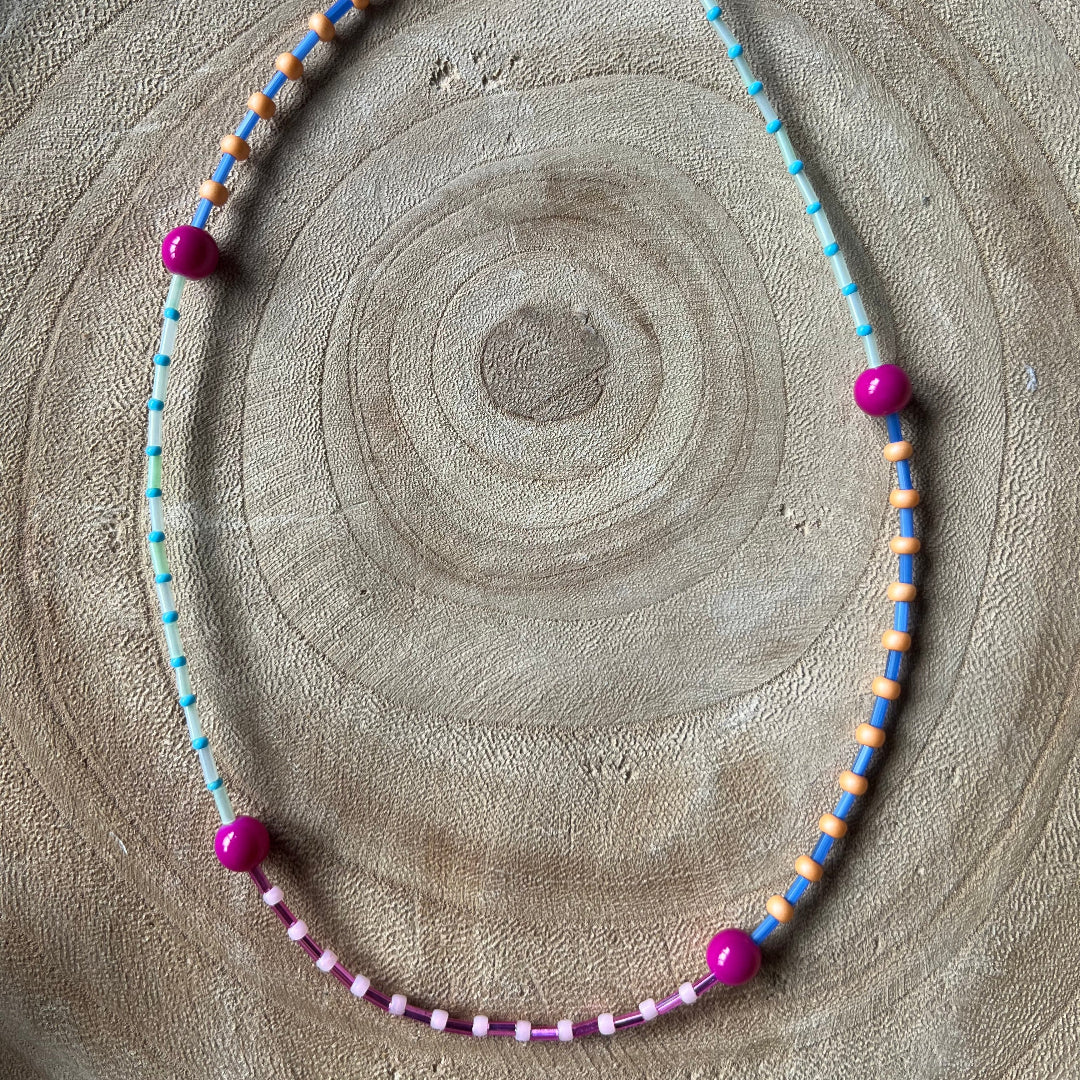 Modern Fable, Beaded Necklace, Big Pink Beads #115