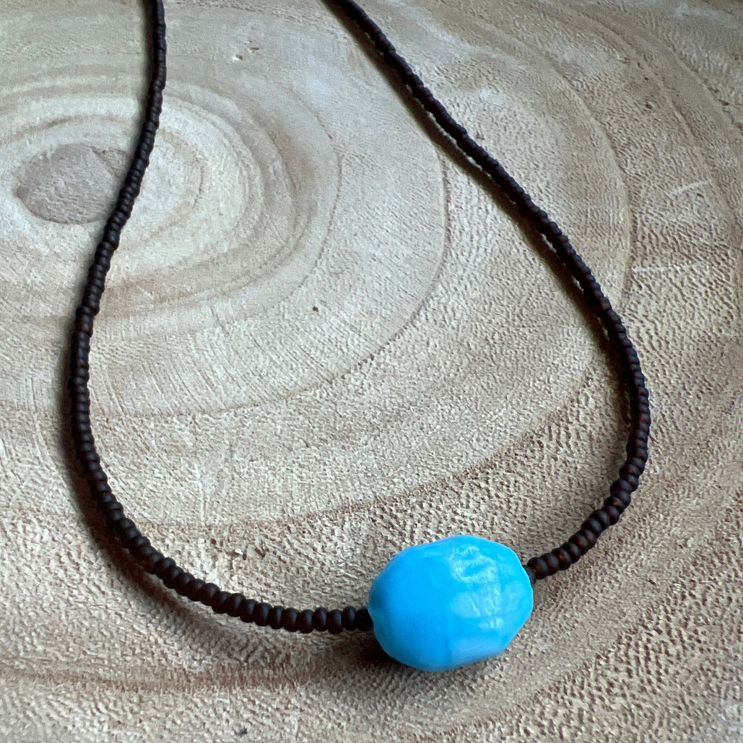 Modern Fable, Beaded Necklace, Brown and Blue #111