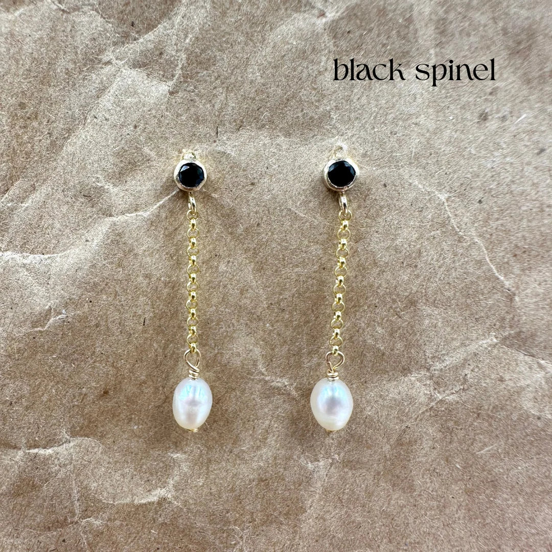 Open Fire, Dancing Pearl, Birthstone Earrings, 14K Goldfill