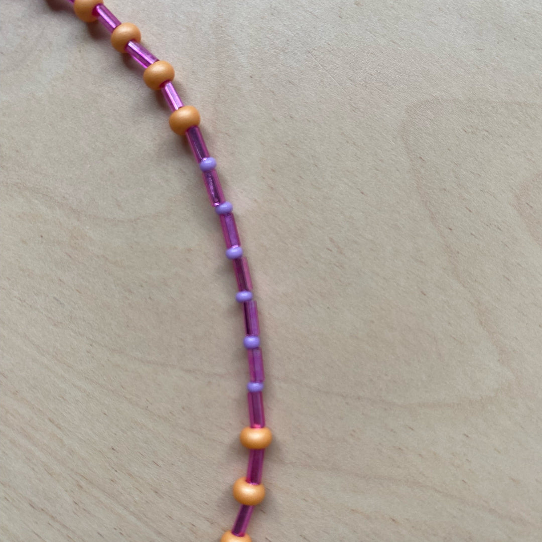 Modern Fable, Beaded Necklace, Purple and Orange, #119