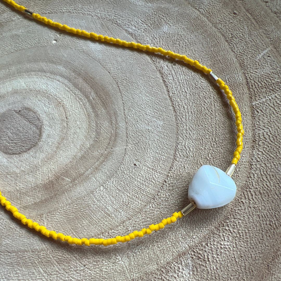 Modern Fable, Beaded Necklace, Yellow and Cream #112