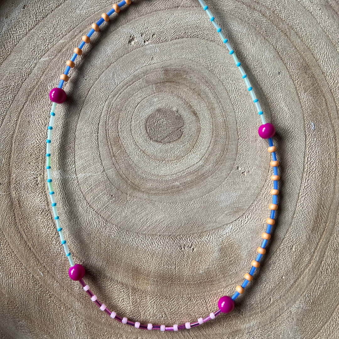 Modern Fable, Beaded Necklace, Big Pink Beads #115