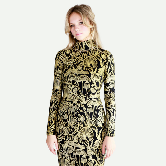 Gold on Black Shroomed Bandit Dress
