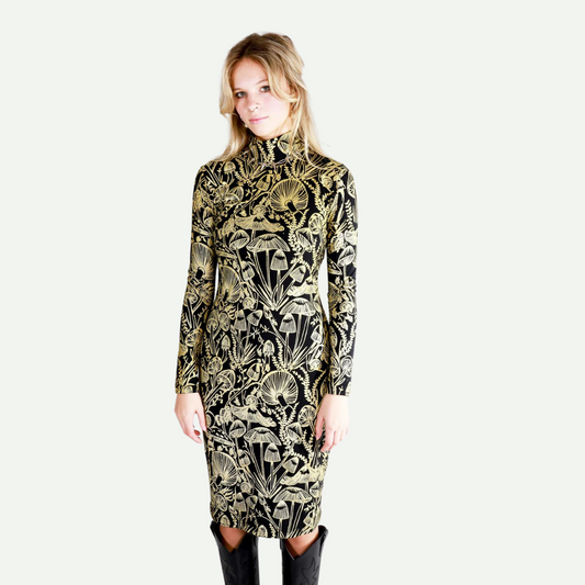 Gold on Black Shroomed Bandit Dress