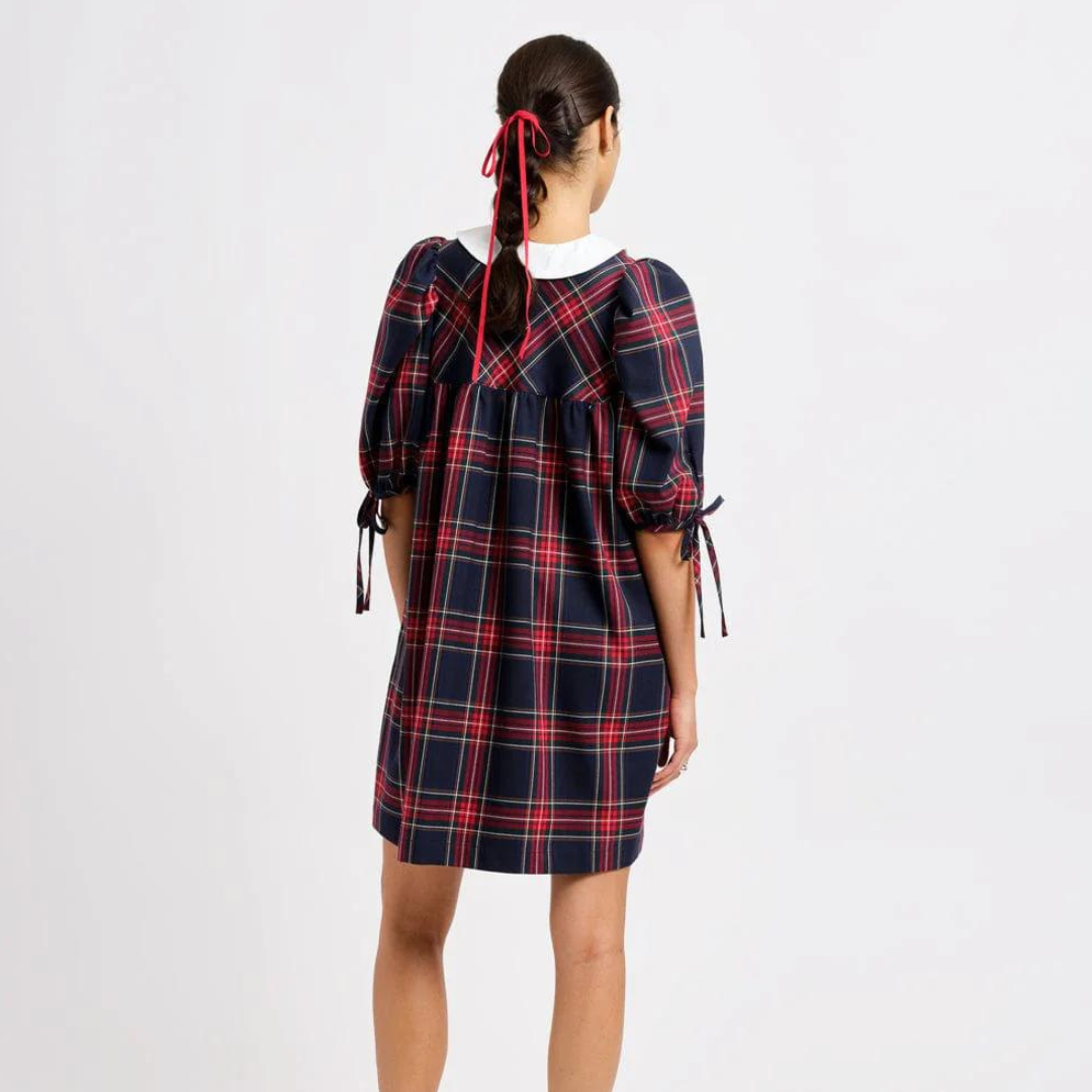 Evelyn Dress, Navy Plaid