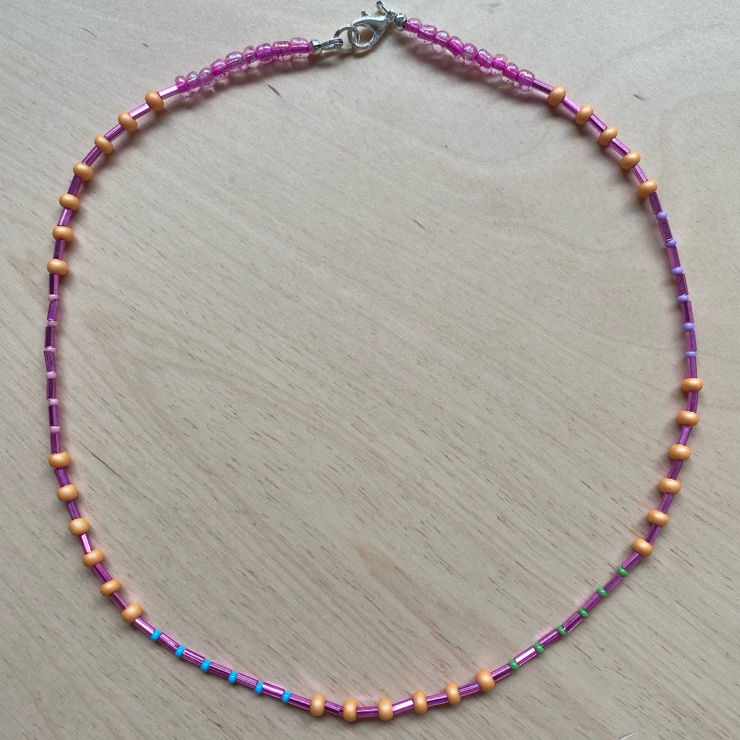 Modern Fable, Beaded Necklace, Purple and Orange, #119