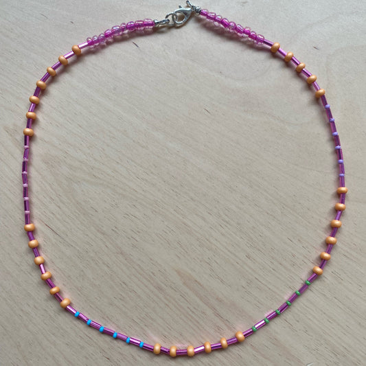 Modern Fable, Beaded Necklace, Purple and Orange, #119