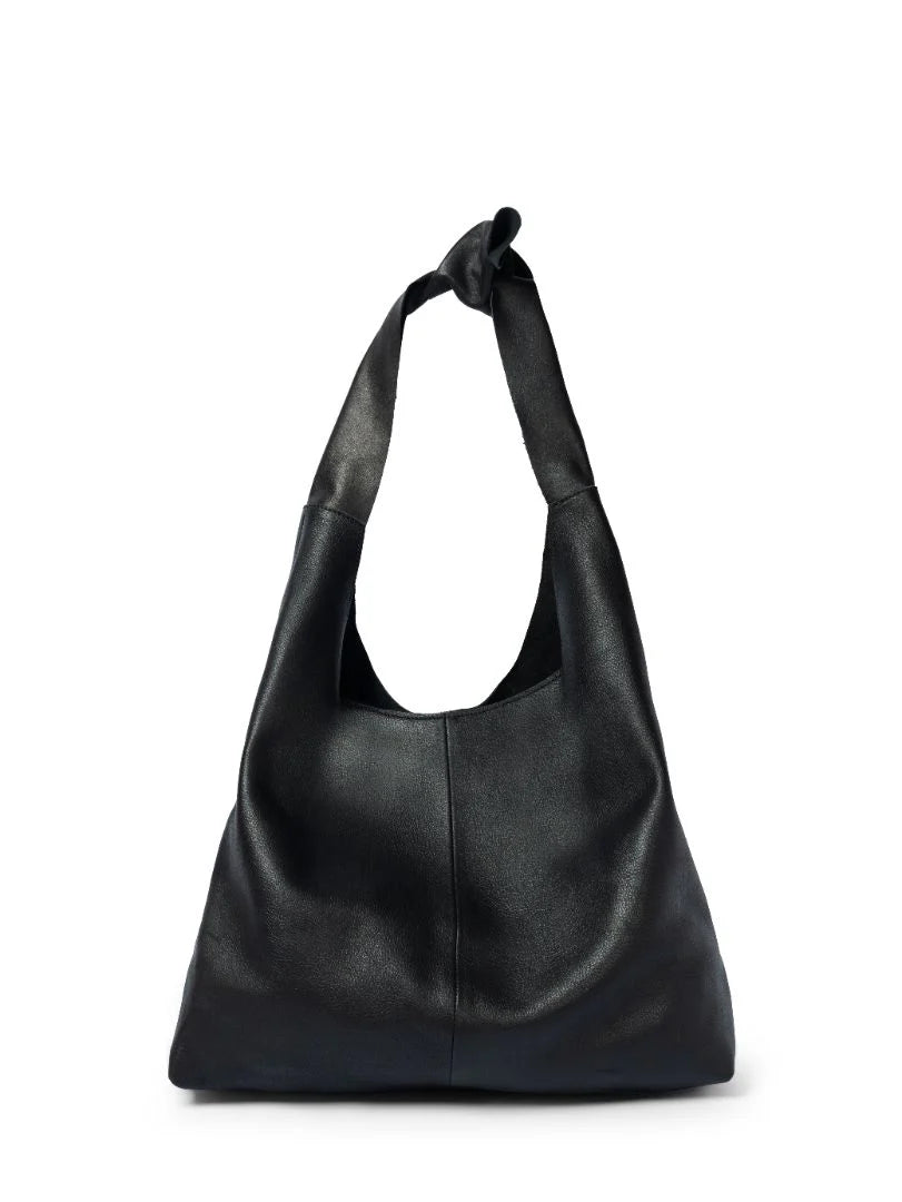 Risa, Knot Leather Tote, Black