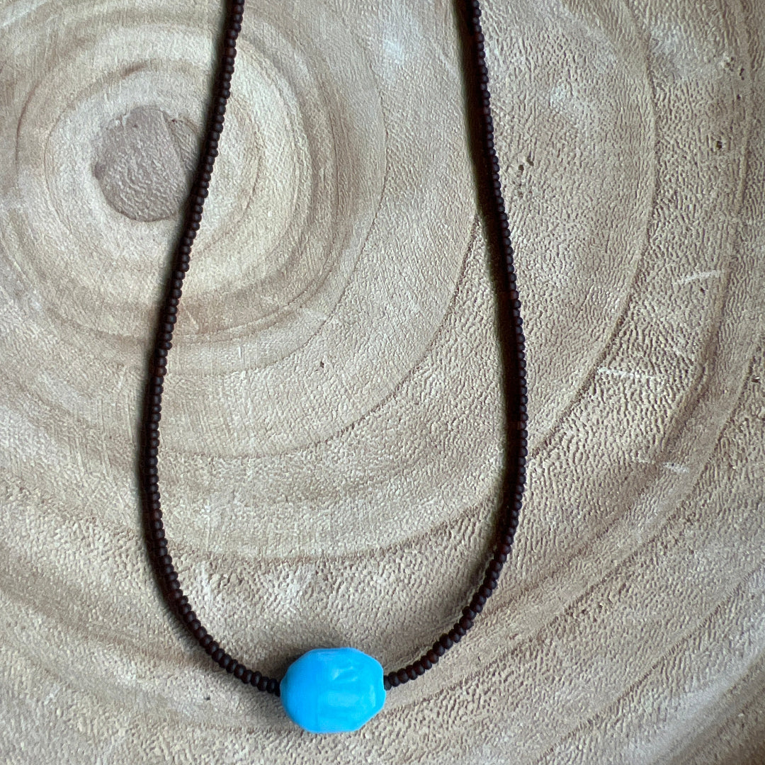 Modern Fable, Beaded Necklace, Brown and Blue #111