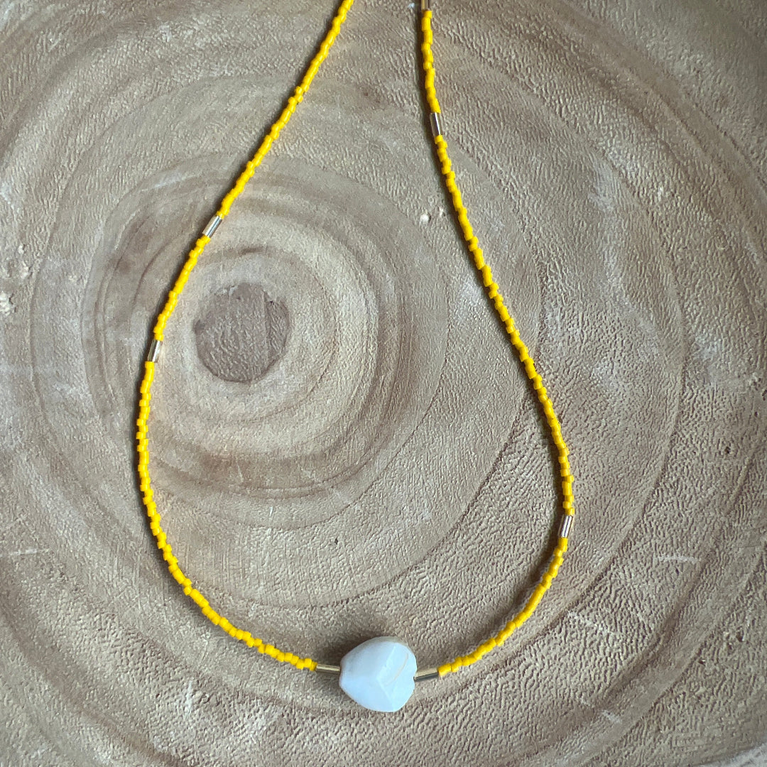Modern Fable, Beaded Necklace, Yellow and Cream #112