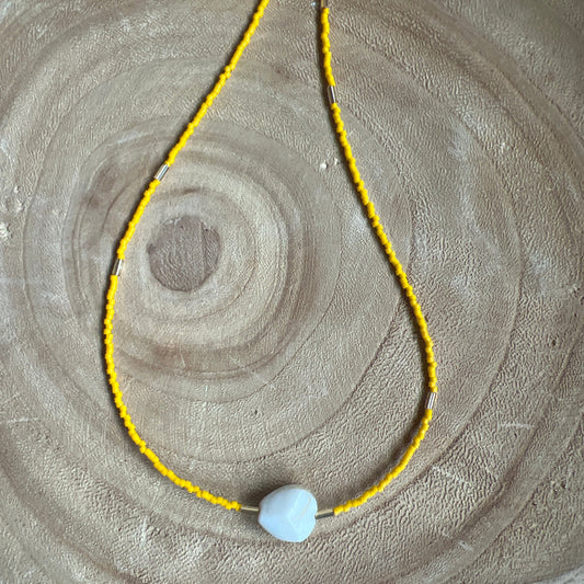 Modern Fable, Beaded Necklace, Yellow and Cream #112