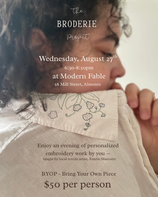 Embroidery Workshop with Emilie Marcotte (Weds, August 27, 6:30-8:30pm)