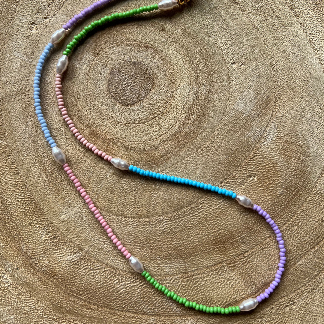 Modern Fable, Beaded Necklace, Multicolour and Pearl #116