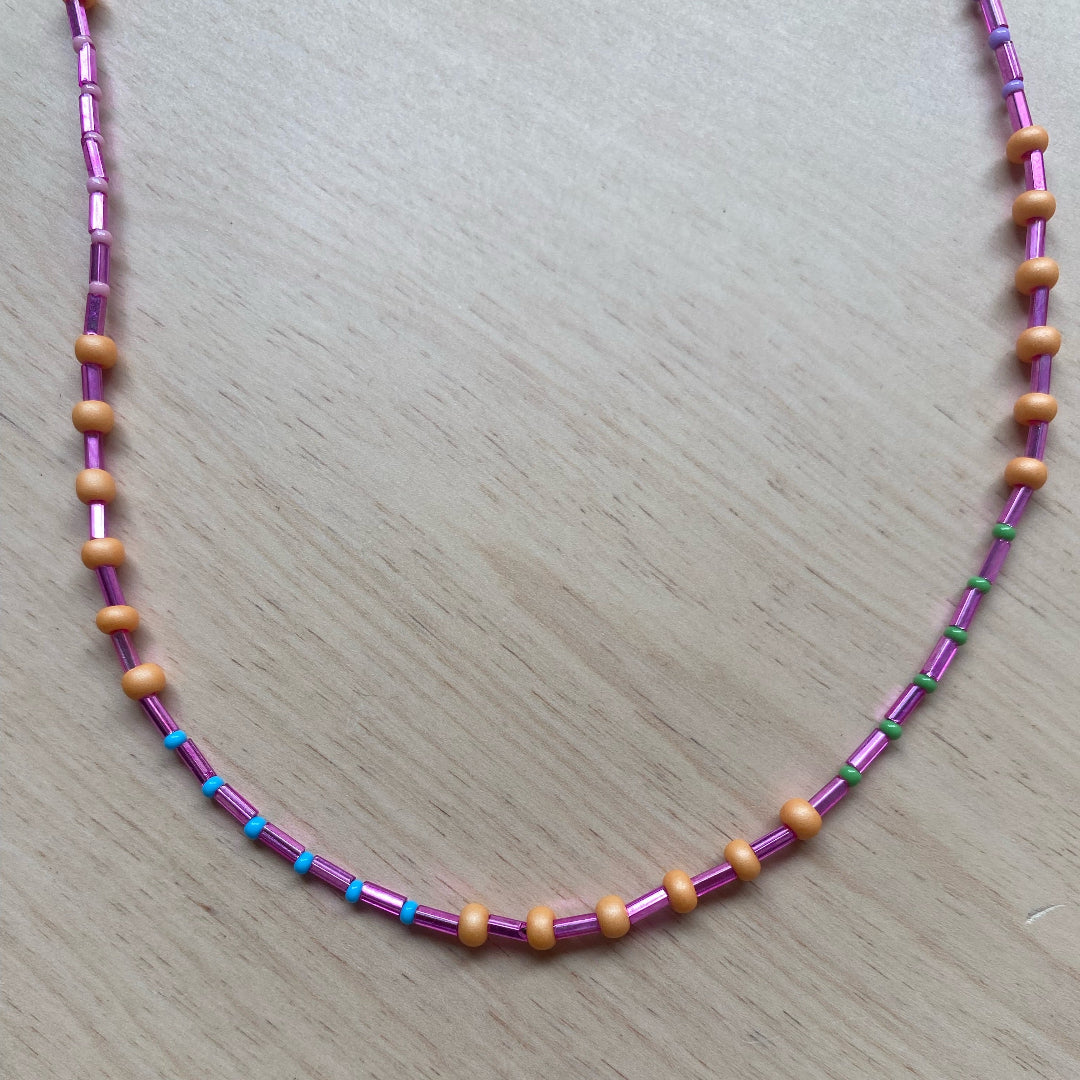 Modern Fable, Beaded Necklace, Purple and Orange, #119