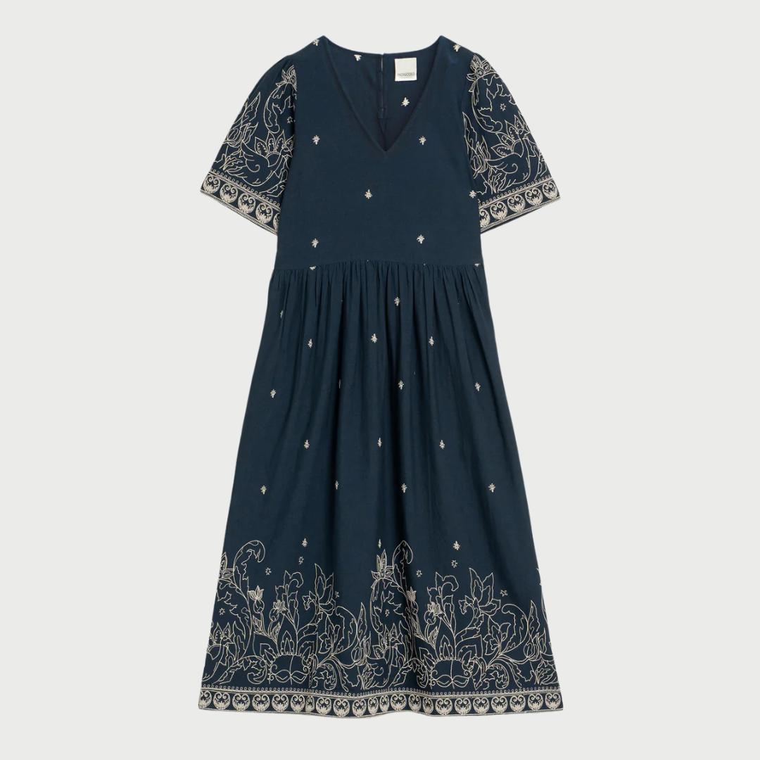 Indi & Cold, Embroidered Dress, Navy