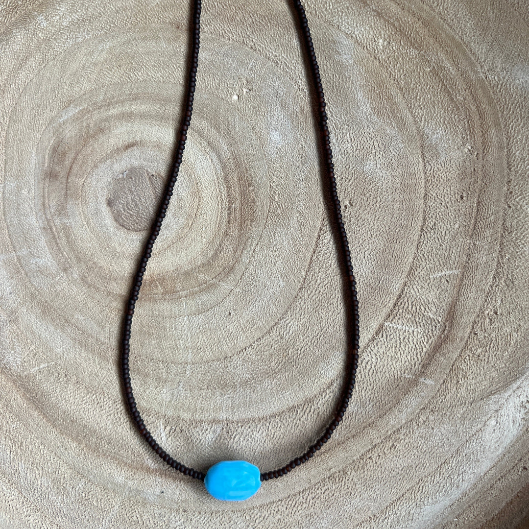 Modern Fable, Beaded Necklace, Brown and Blue #111