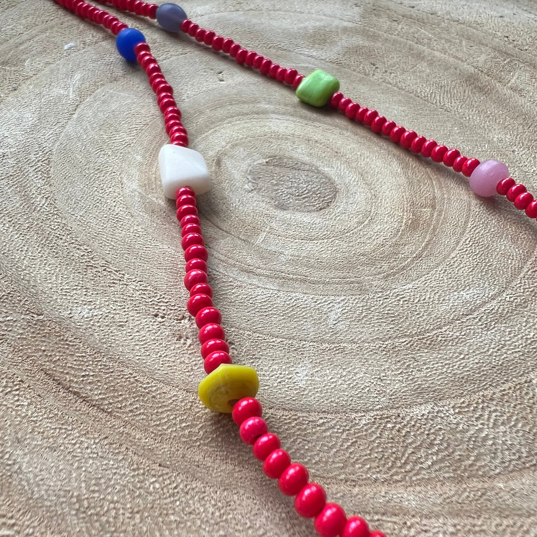 Modern Fable, Beaded Necklace, Red Beads #117
