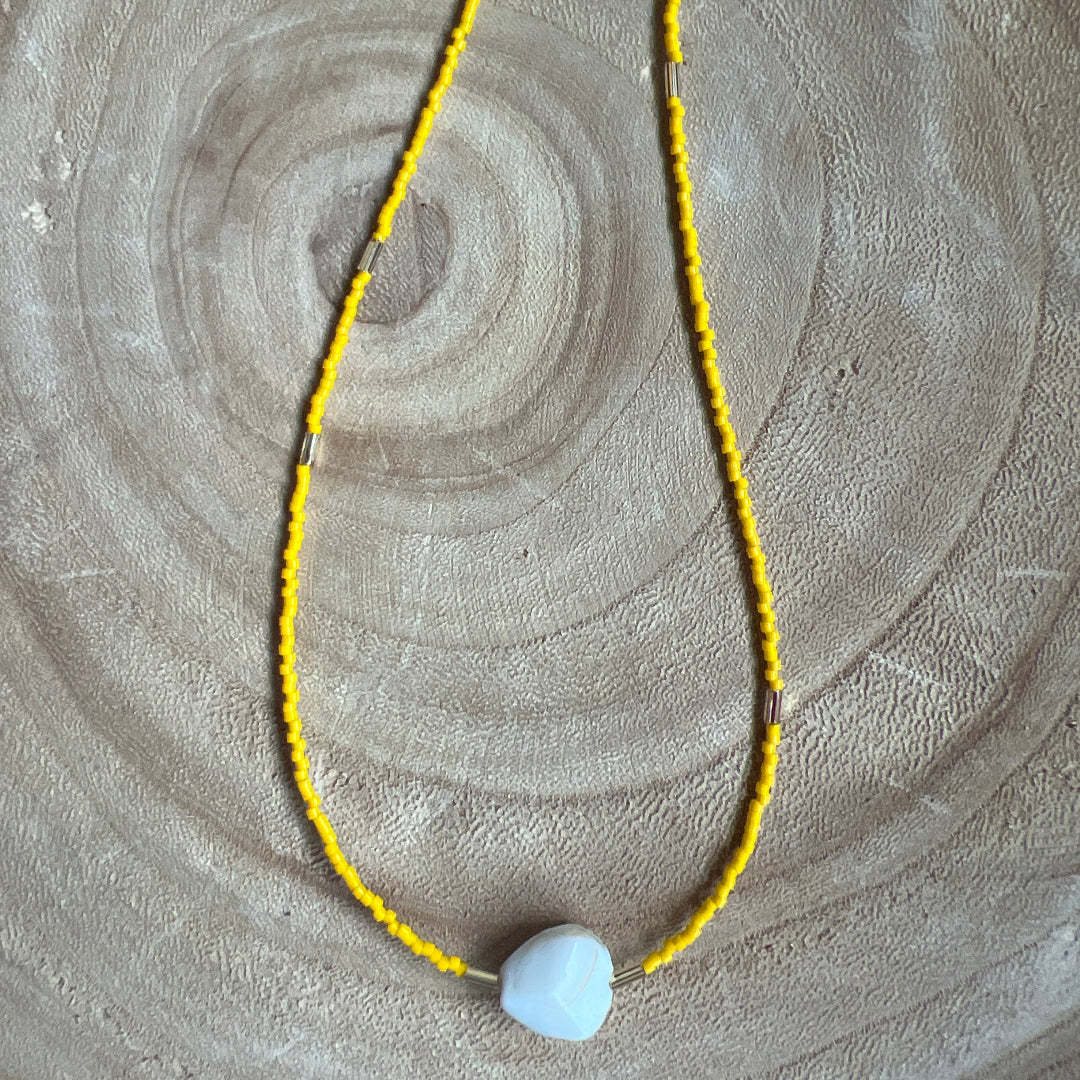 Modern Fable, Beaded Necklace, Yellow and Cream #112