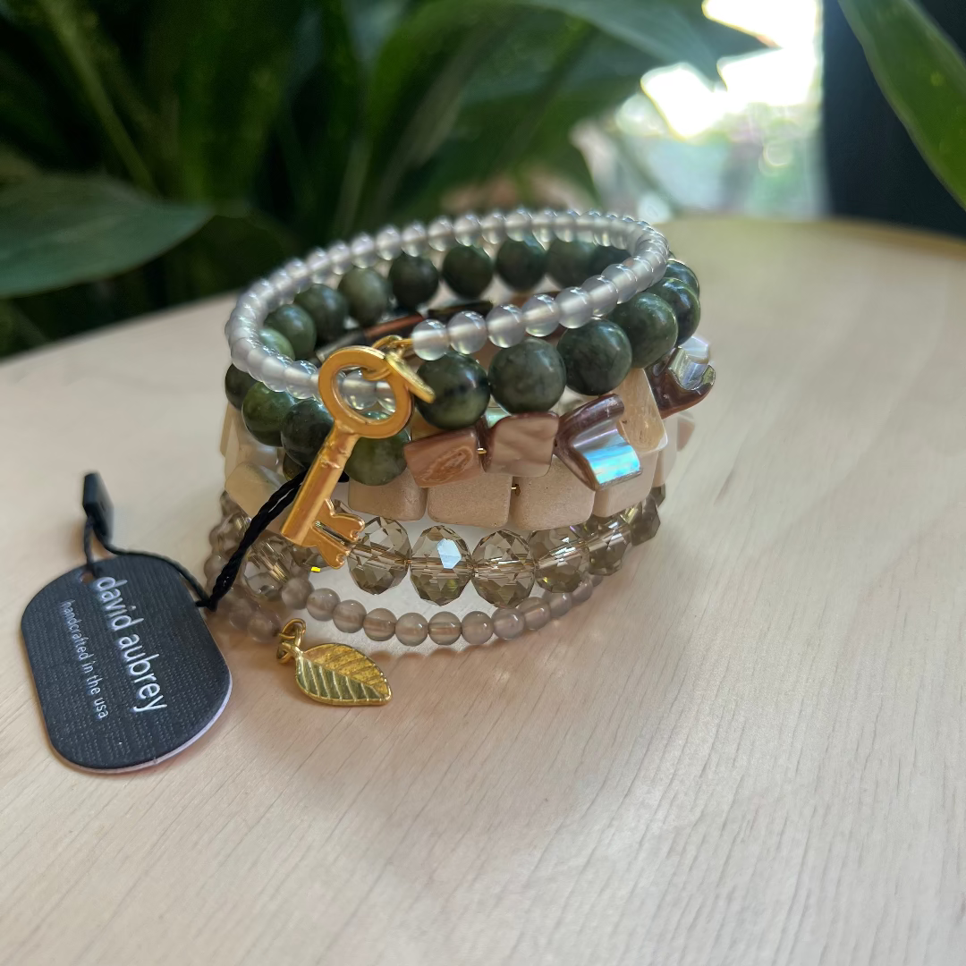 David Aubrey Jewelry, ATHB02, Green and Cream Wrap Bracelet