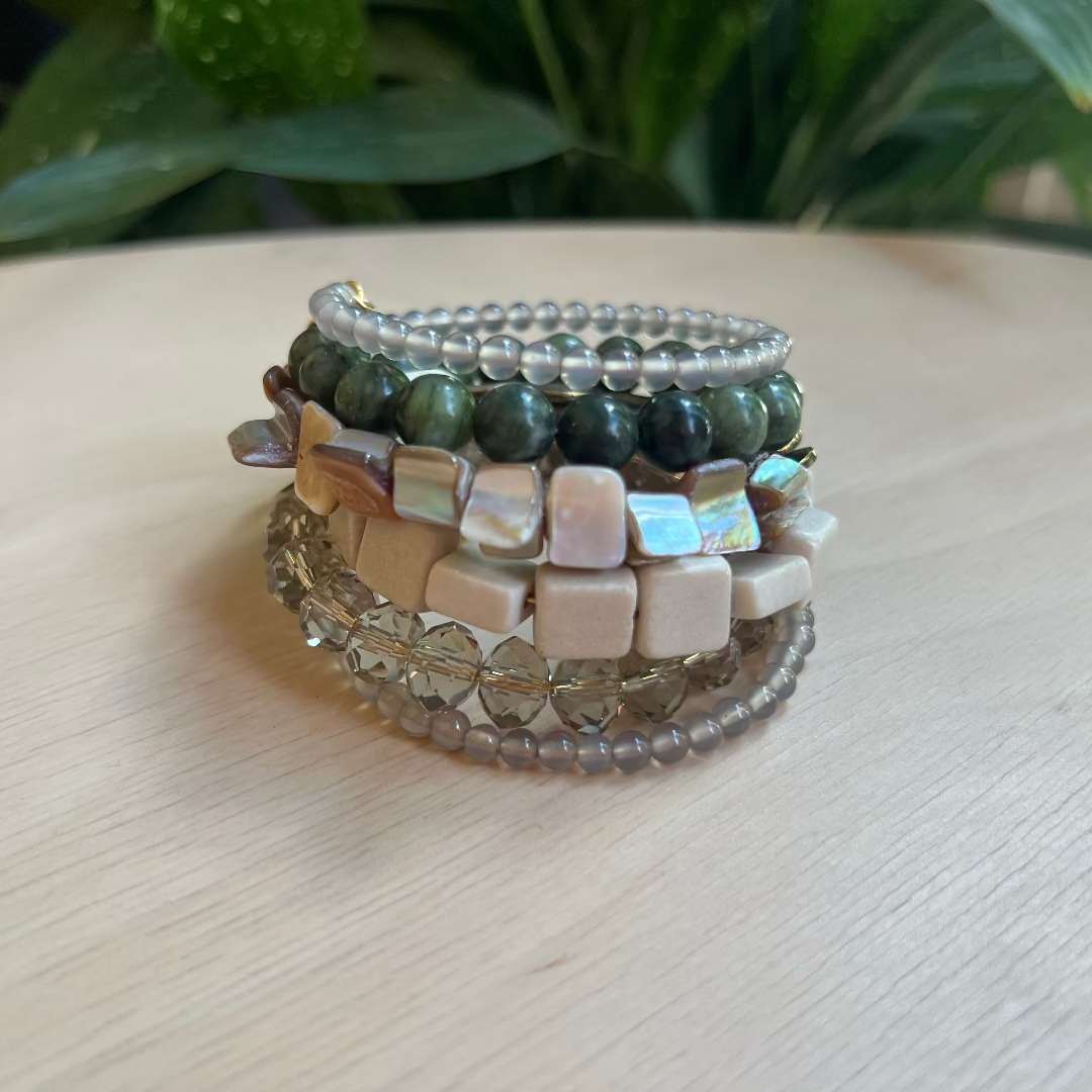 David Aubrey Jewelry, ATHB02, Green and Cream Wrap Bracelet