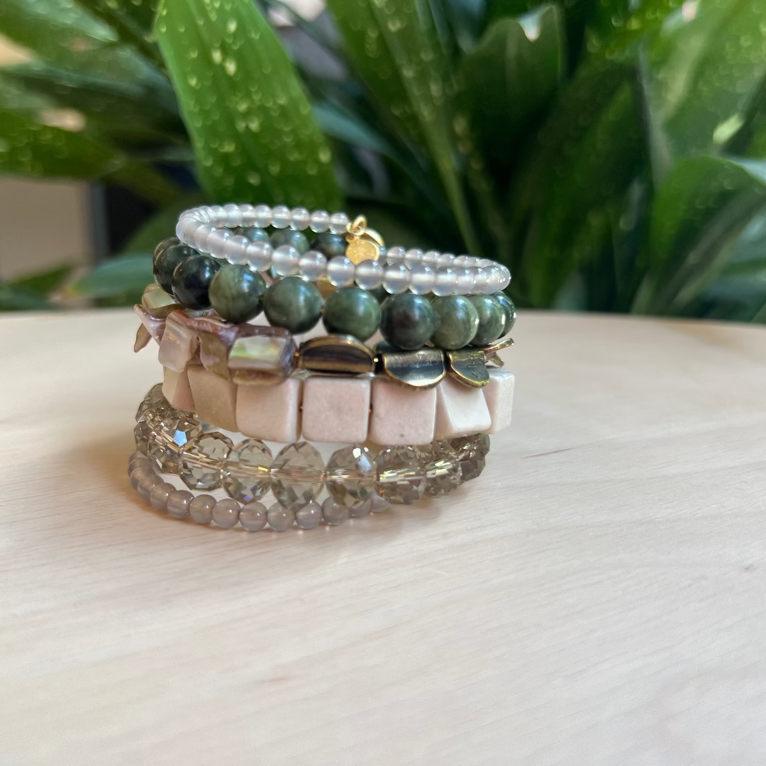 David Aubrey Jewelry, ATHB02, Green and Cream Wrap Bracelet