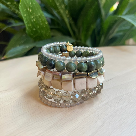 David Aubrey Jewelry, ATHB02, Green and Cream Wrap Bracelet