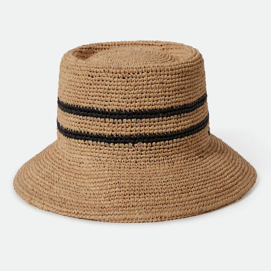 Brixton, Ellee Straw Bucket Hat, Tan/Black
