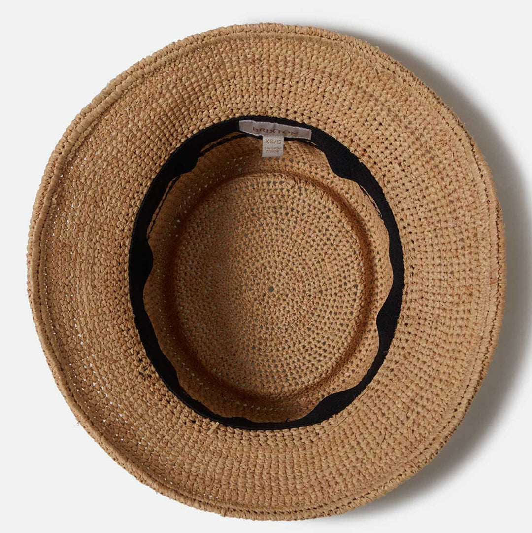 Brixton, Ellee Straw Bucket Hat, Tan/Black