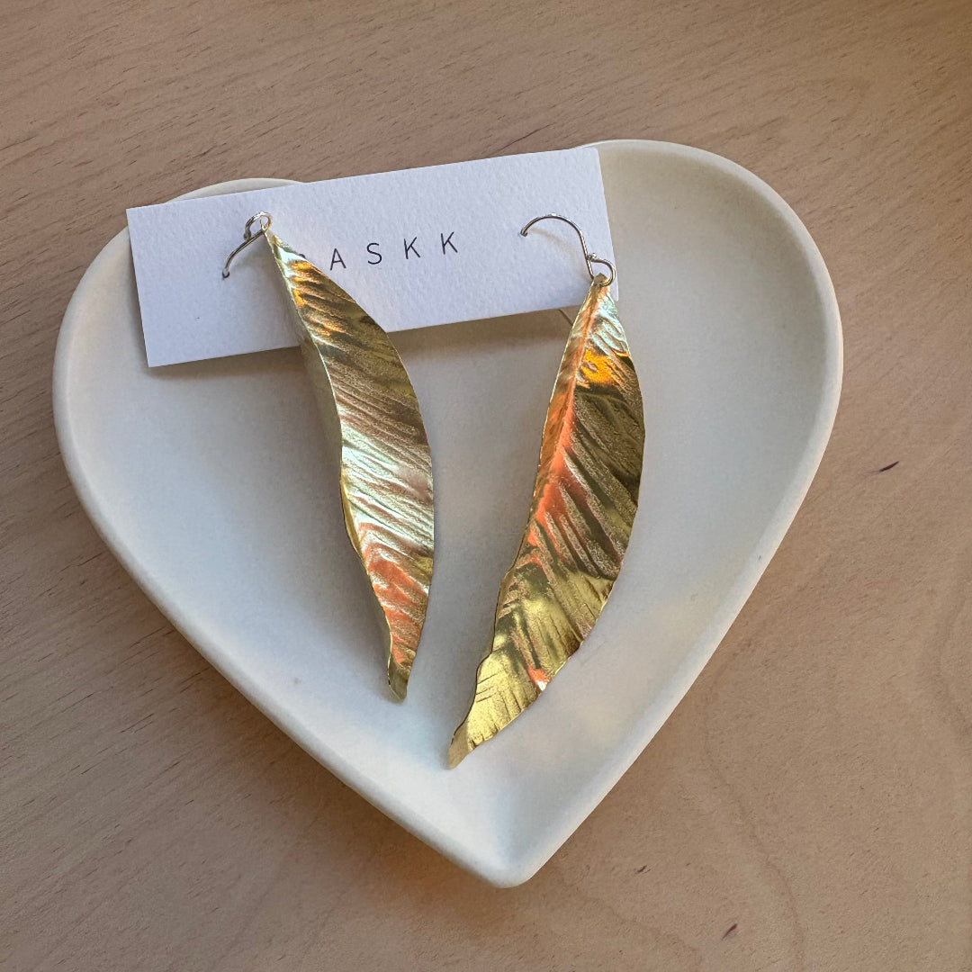 Baskk, Brass Extra Large Leaf Earrings
