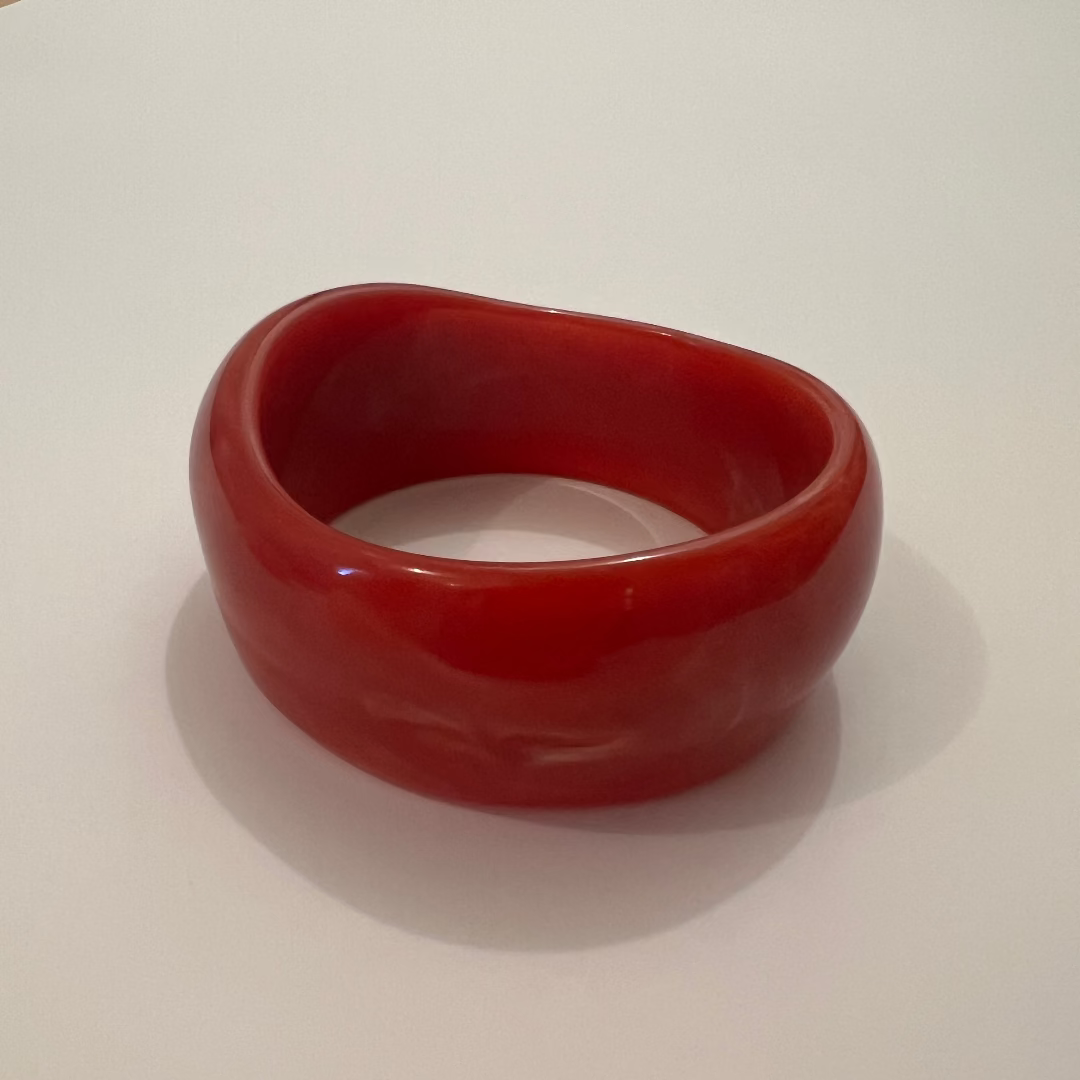 Modern Fable, Asymmetrical Chunky Resin Bangle, Marbled Chili Pepper